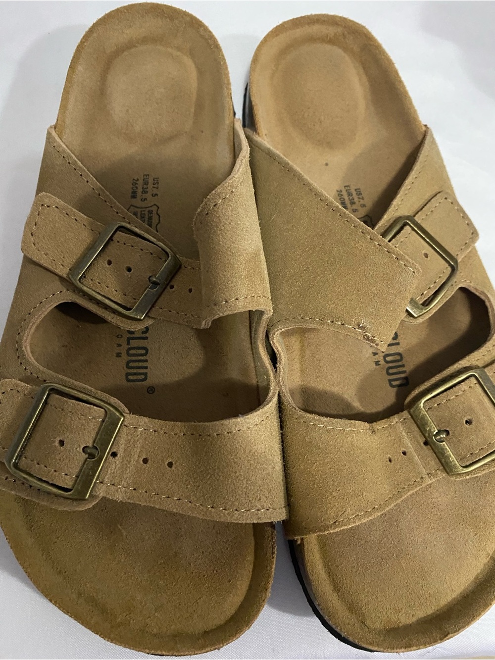 Women’s Tan Project Cloud Suede Open Toe Slides Sandals Size 7.5